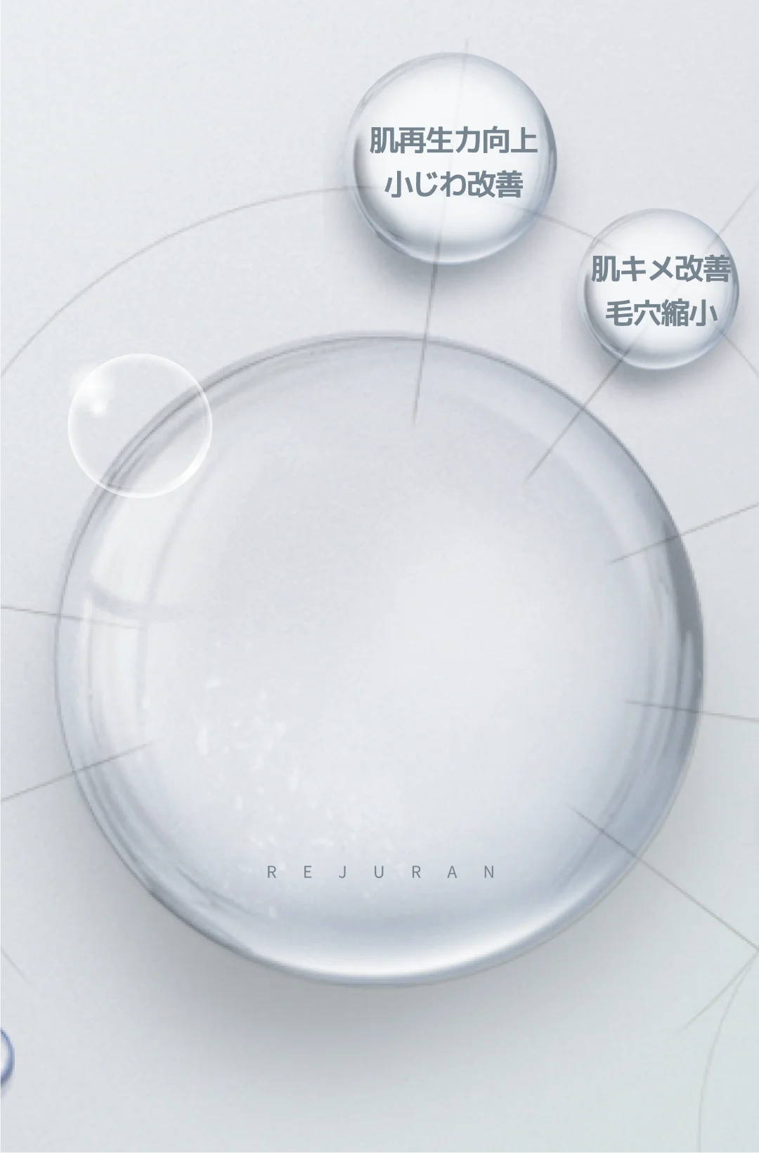 リジュランの肌情報：肌再生力向上、小じわ改善、肌キメ改善、毛穴縮小効果のイメージ図