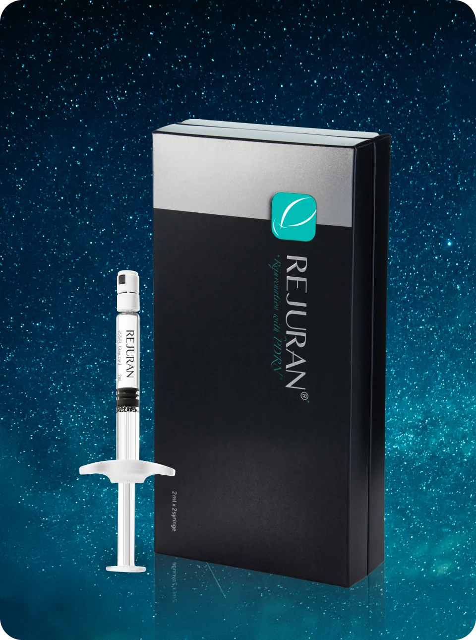 リジュランヒーラーの箱と注射器が、星空を背景に配置されています。