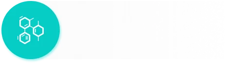 水色の丸に化学構造のアイコン